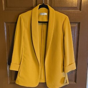 Kasper-Gold shawl collared open front stretchy blazer Sz L NWT.
